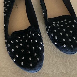 Shoedazzle Black Suede Silver Studded Flats